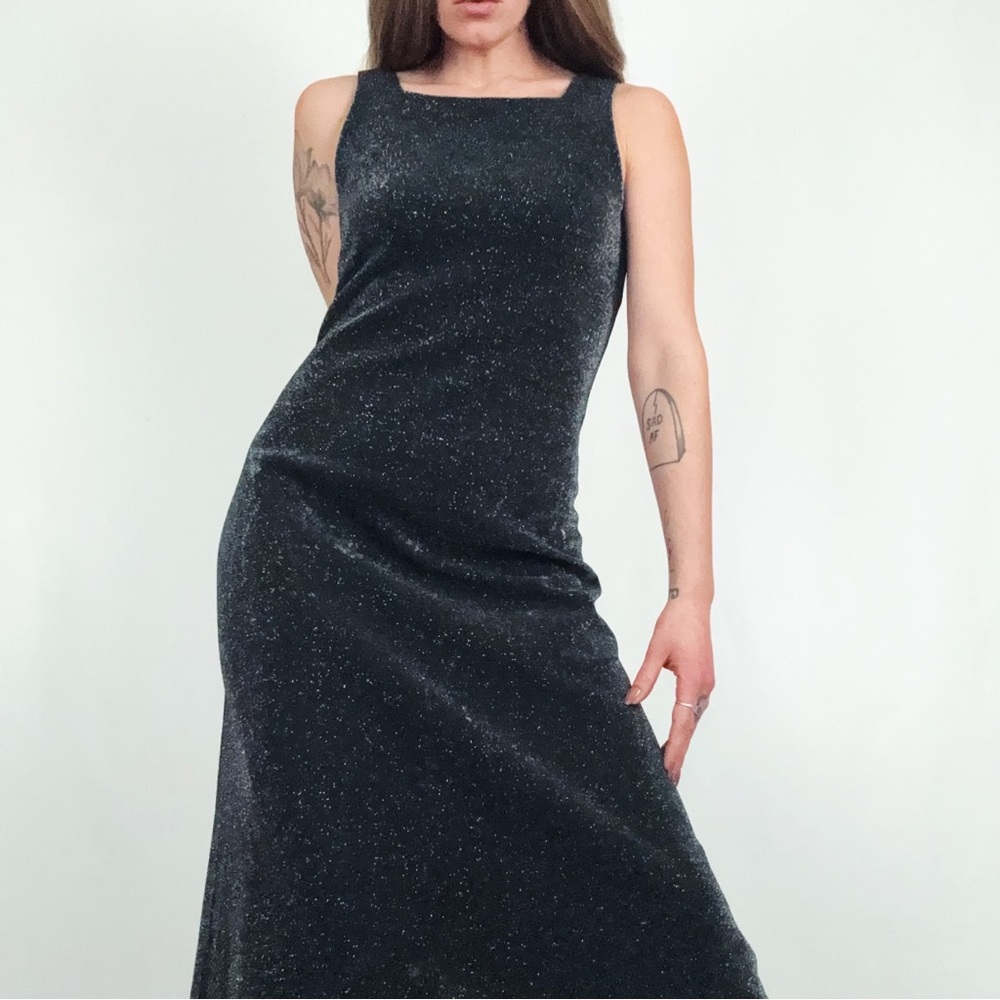 Vintage Shimmer Sleeveless Maxi Dress in Black | Size S - Picture 5 of 13